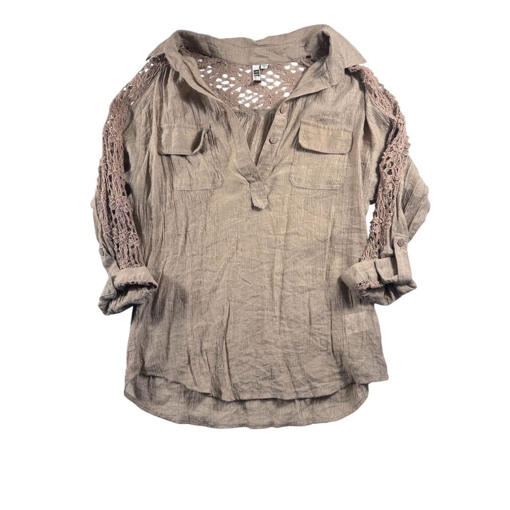 Kut From The Kloth Taupe Gauze Collared Shirt Size Medium